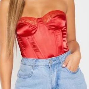 Red satin corset top